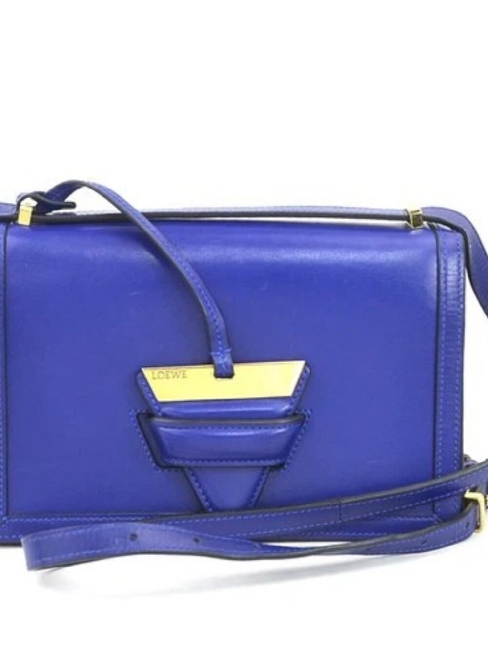Auth LOEWE Barcelona Crossbody Shoulder Bag Blue Leather/Goldotne - 56175a